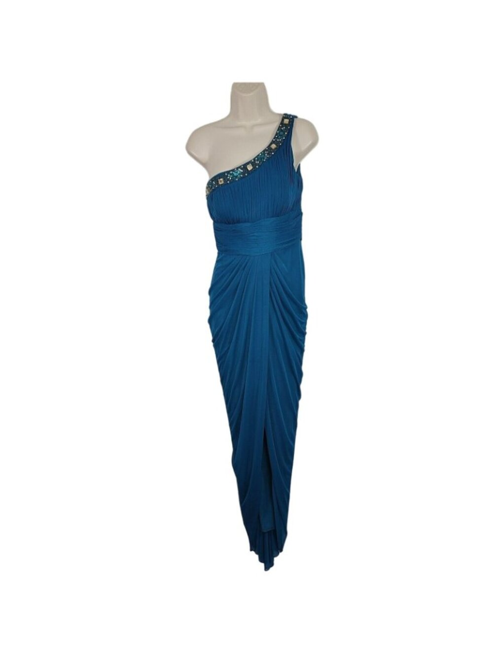 Vtg Xscape Joanna Chen One Shoulder Dress Formal Party Women Size 4 Blue FLAW - Picture 2 of 9